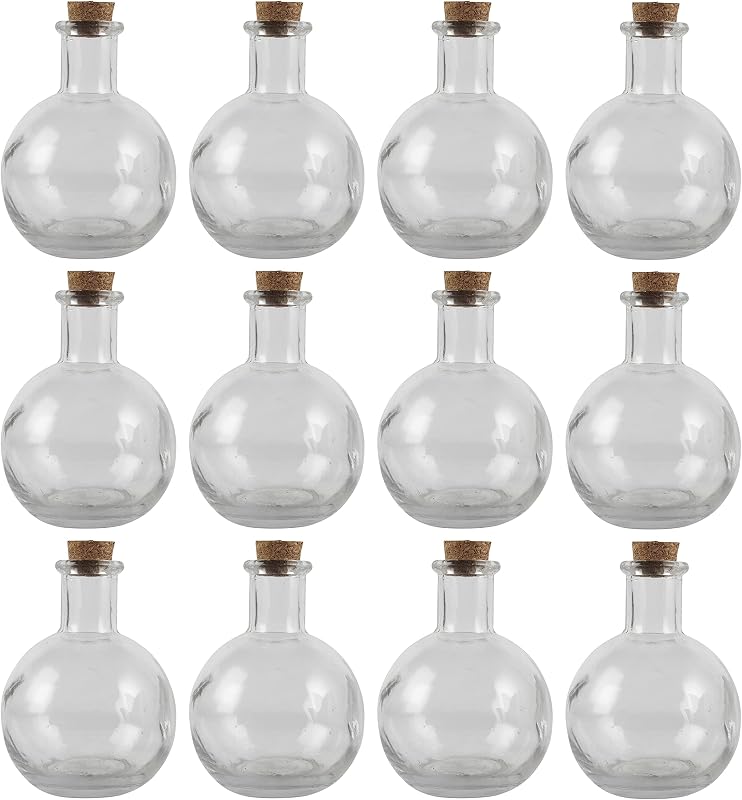 Ashland Round Glass Bottle with Cork - Decorative Jar for Weddings, Parties, Home Decor, Arts & Crafts, Bulk 12 Pack