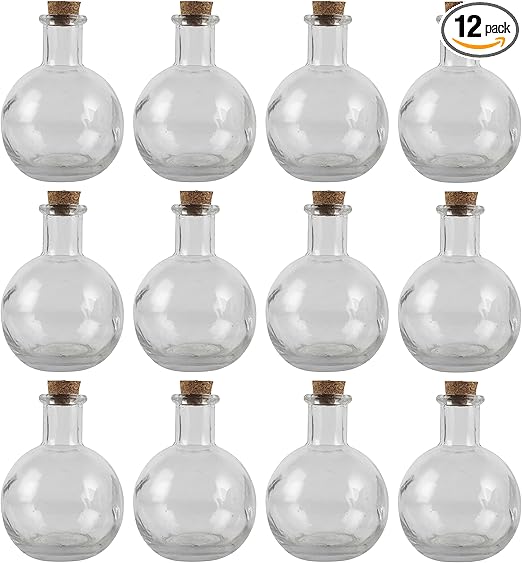 Ashland Round Glass Bottle with Cork Decorative Jar for Weddings, Parties, Home Décor, Arts & Crafts, Bulk 12 Pack