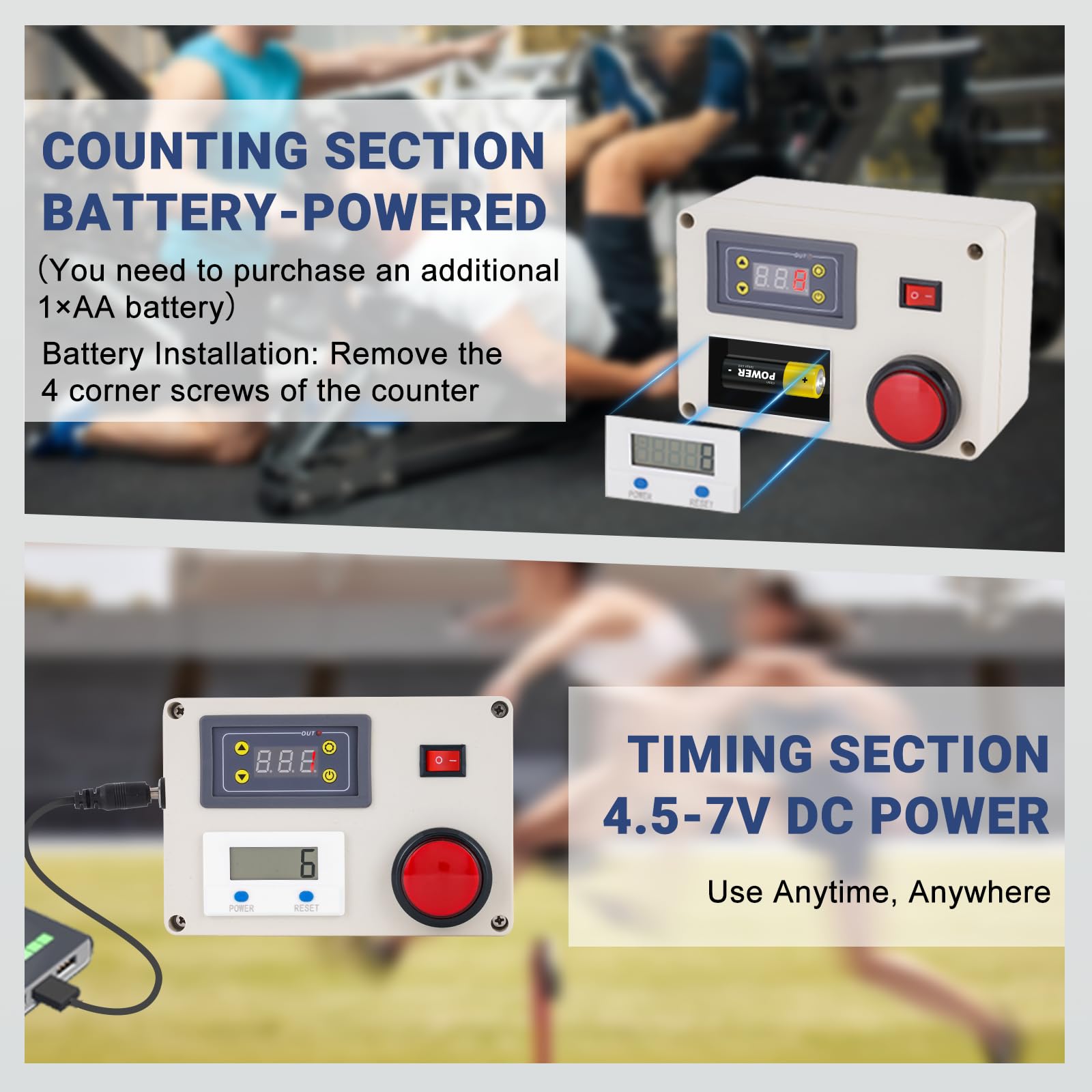 Compteur de tours numérique à LED, compte à rebours de 0,01 à 999 min, compteur de tours numérique avec réinitialisation et pause, compteur à bouton-poussoir pour entraînement de gym, entraînement de