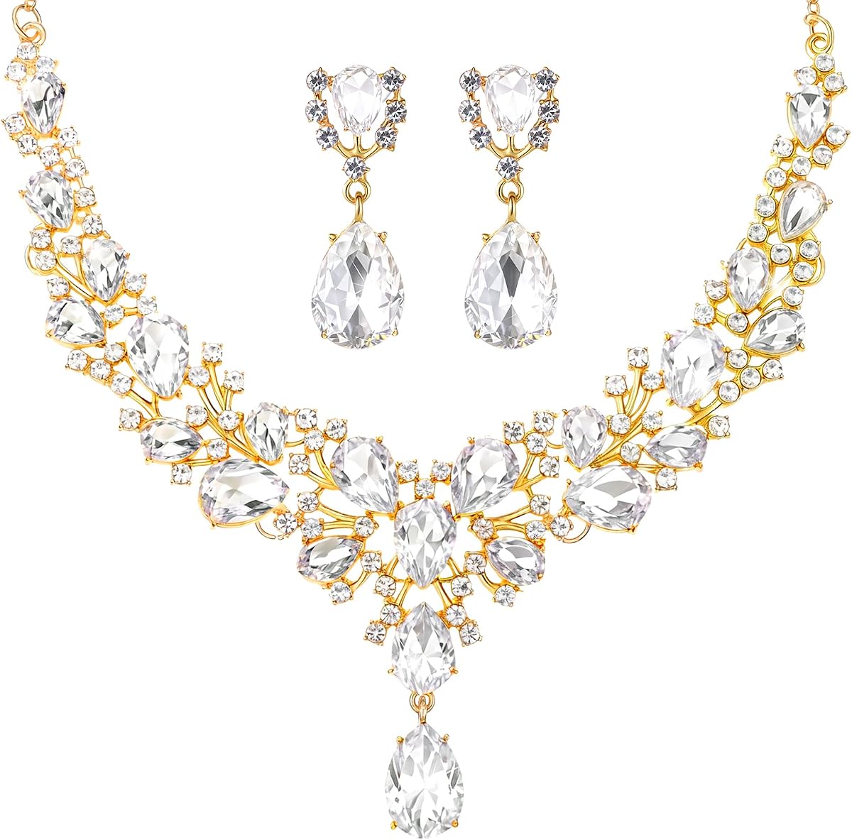 Hicarer Conjunto de joyería nupcial de cristal en forma de lágrima para mujer, collar, pendientes, boda