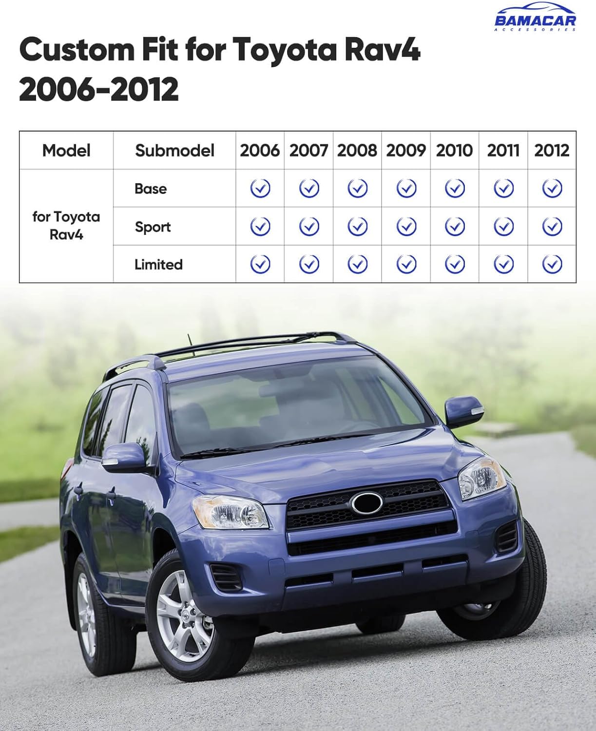 Floor Mats Cargo Liner for Toyota RAV4 2012-2006 (5 Seats Only) All Weather Carpet for RAV-4 2006 2007 2008 2009 2010 2011 2012 TPE Rubber Car Mats & Trunk Mat Accessories Full Set