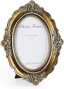 4x6 Picture Frame Gold, Vintage Bronze Gold 4 by 6 Picture Frame Hand-Crafted Resin with Glass Front Ornate Retro Antique Photo Frame for Wall and Tabletop Display Home Decor