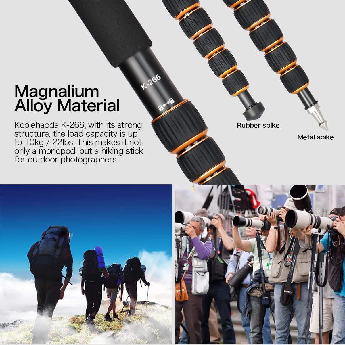 Koolehaoda Camera Aluminum Monopod with Metal Tripod Base.6 Sections 46-177cm/18-69inch Adjustable, Leg Diameter Φ28mm,up to 6kg /13lbs : Electronics