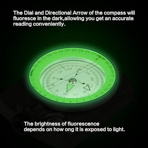Miniatura 5 de Brújula de observación militar Lensatic con bolsa de transporte, brújula para senderismo, impermeable y a prueba de sacudidas, verde militar
