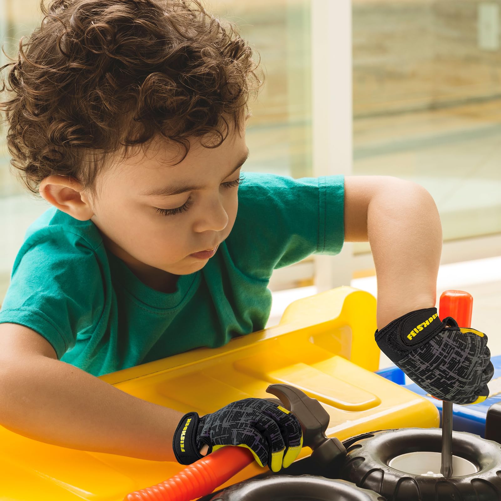 Gants de travail pour enfants en cuir véritable, gants de sécurité pour écran tactile, réfléchissants, respirants, pour enfants de 2 à 12 ans (noir, 2 paires, taille M (6-9 ans))