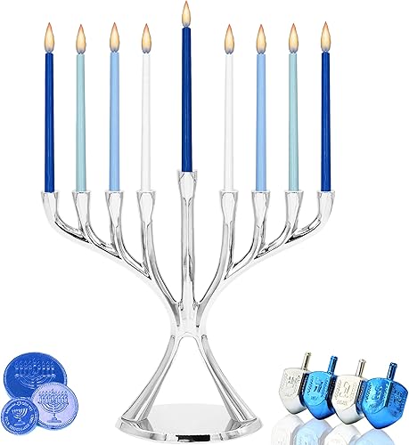 Miniatura 6 de Menorá contemporánea de Hanukkah, pulida, no se deslustra, sostiene la mayoría de las velas de Hanukkah (cobre)