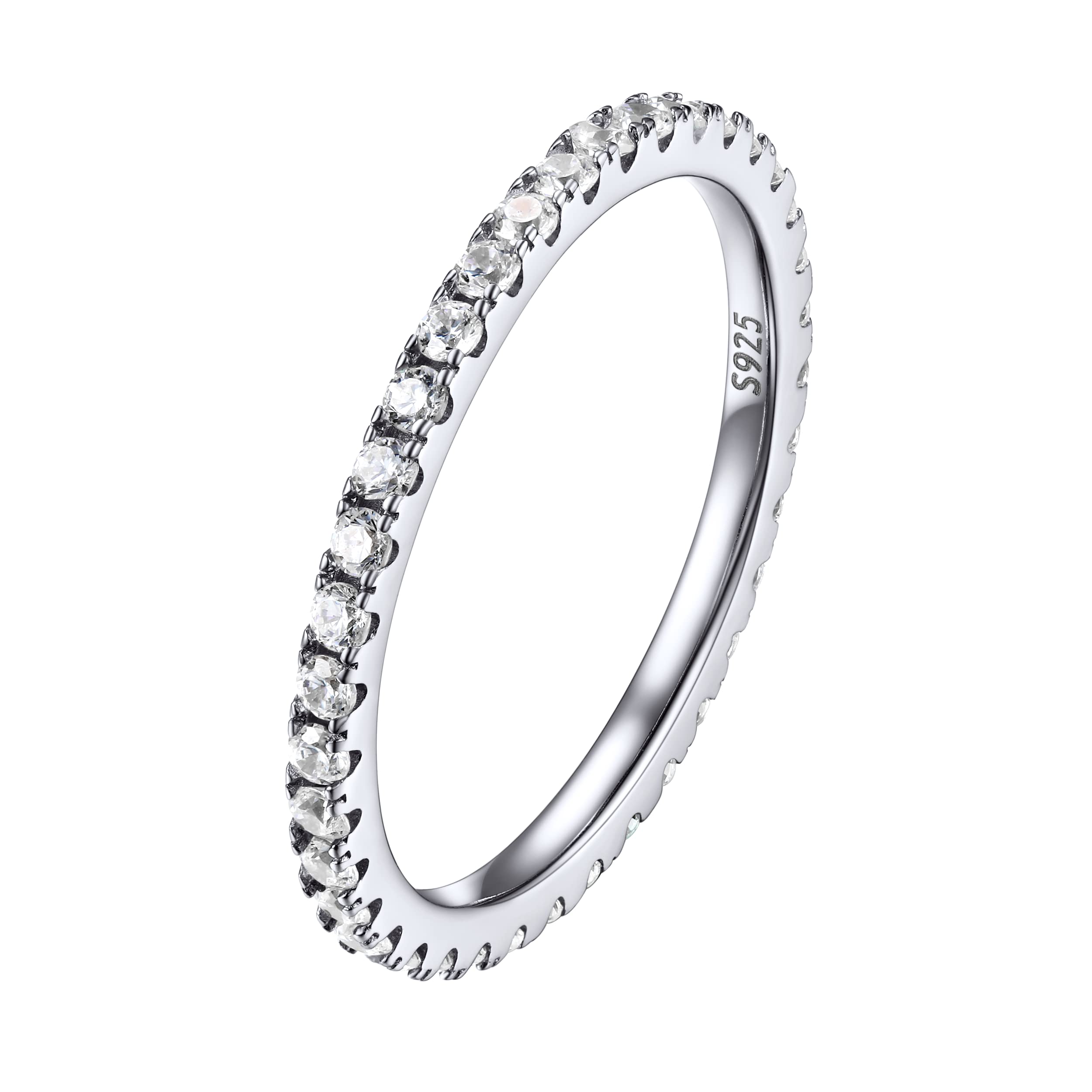 PROSILVER Personalizables Anillos con Diamantes Blancos/Negros CZ, Anillos Delgados Elegantes para Compromiso Boda Tamaños 47/49/52/54.4/57/59/62/64/67