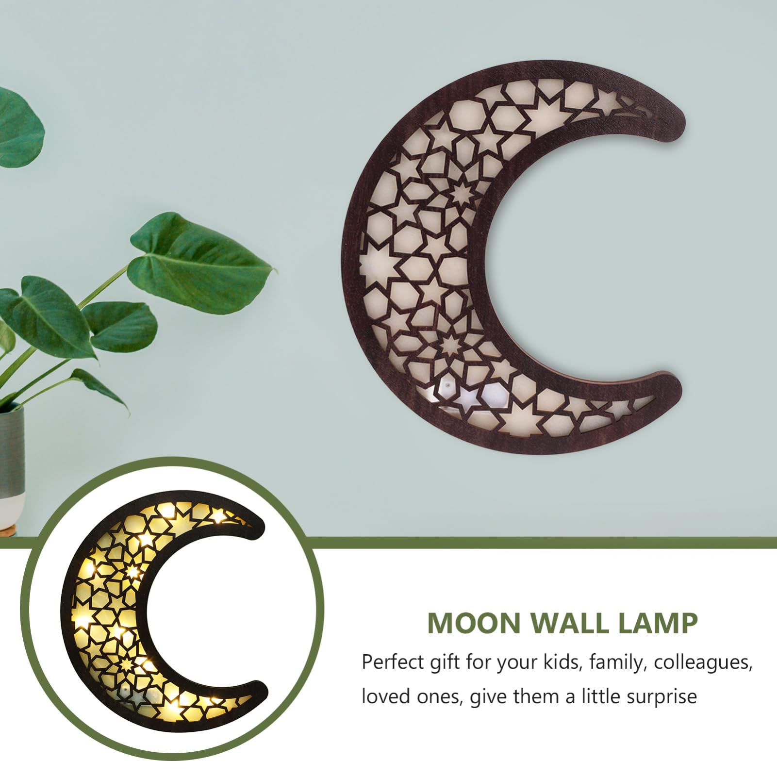 MAGICLULU Lámpara Colgante de Pared de Madera Tallada con Forma de Luna para Decoración del Hogar y Ambiente Festivo en Valentine's Day