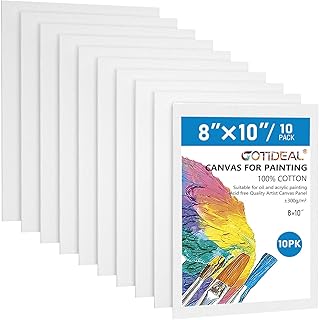 GOTIDEAL Canvas Boards, 8x10 inch Set of 10,Gesso Primed White Blank Canvases for Painting - 100% Cotton Art Supplies Canvas Panel for Acrylic Paint, Pouring, Oil Paint, Watercolor, Gouache