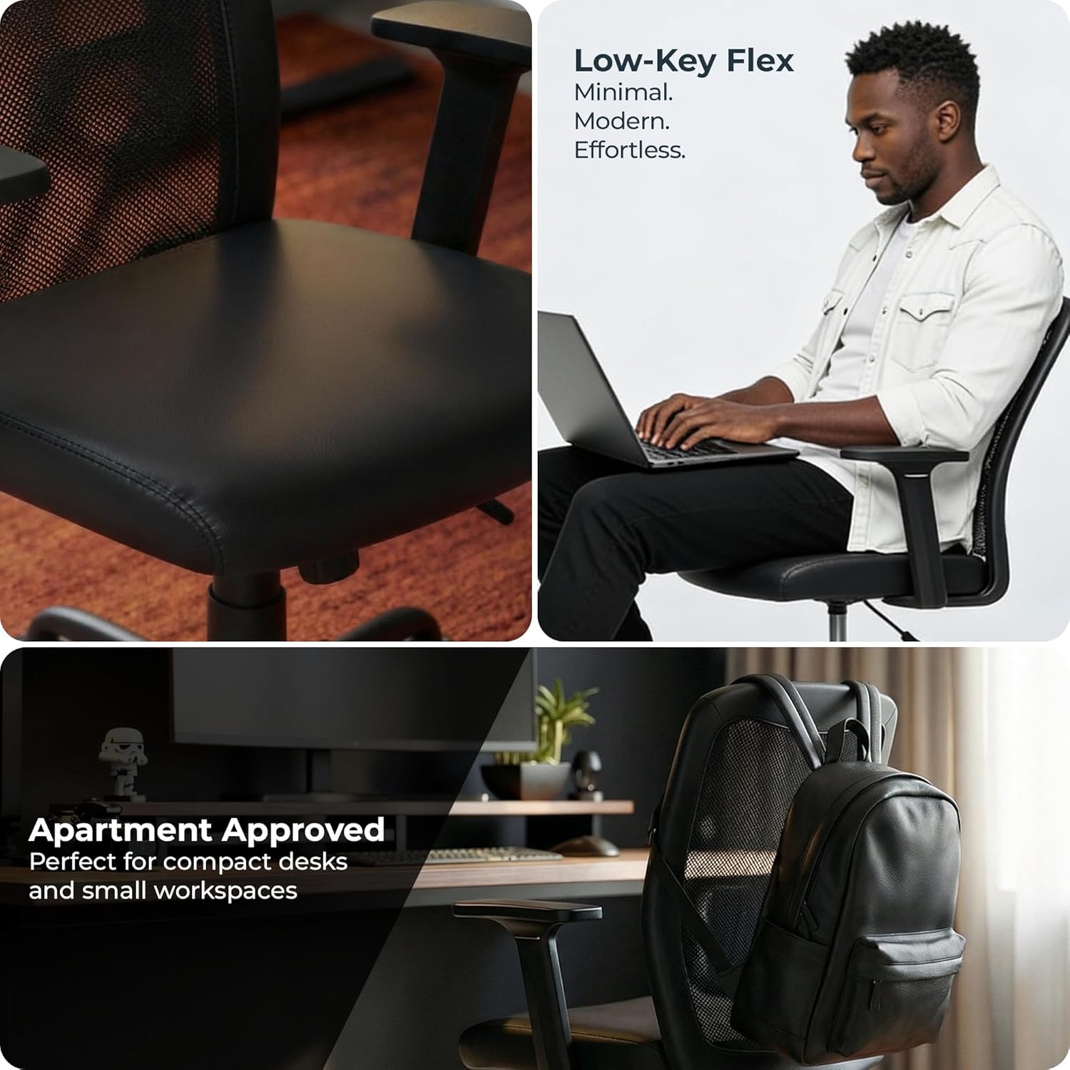 AeroCore M110 Ergonomic Mesh Office Chair, Mid-Back Desk Chair with Lumbar Support, Adjustable Height 360 Swivel, Rolling Wheels, Padded Seat, Small Space Home Office, 275 lb Capacity, Black