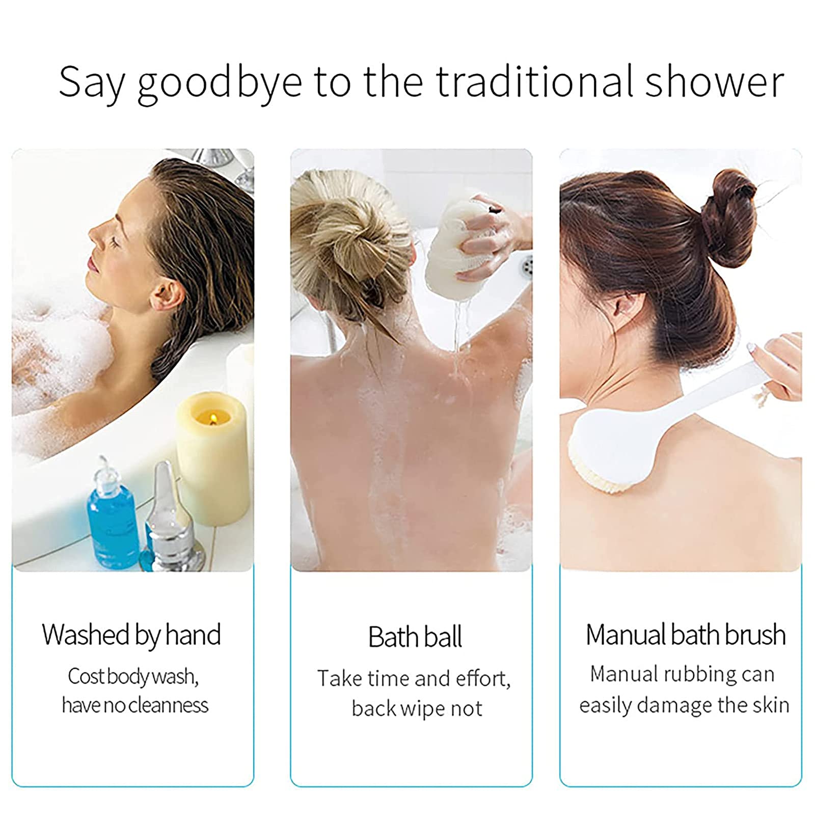 M-TOP Cepillo de Bano para la Espalda Cepillo Eléctrico para Baño Corporal con Cabeza de 5 Cepillos, Cepillo de Masaje de Ducha Automático Exfoliante Mejora la Circulación Sanguínea