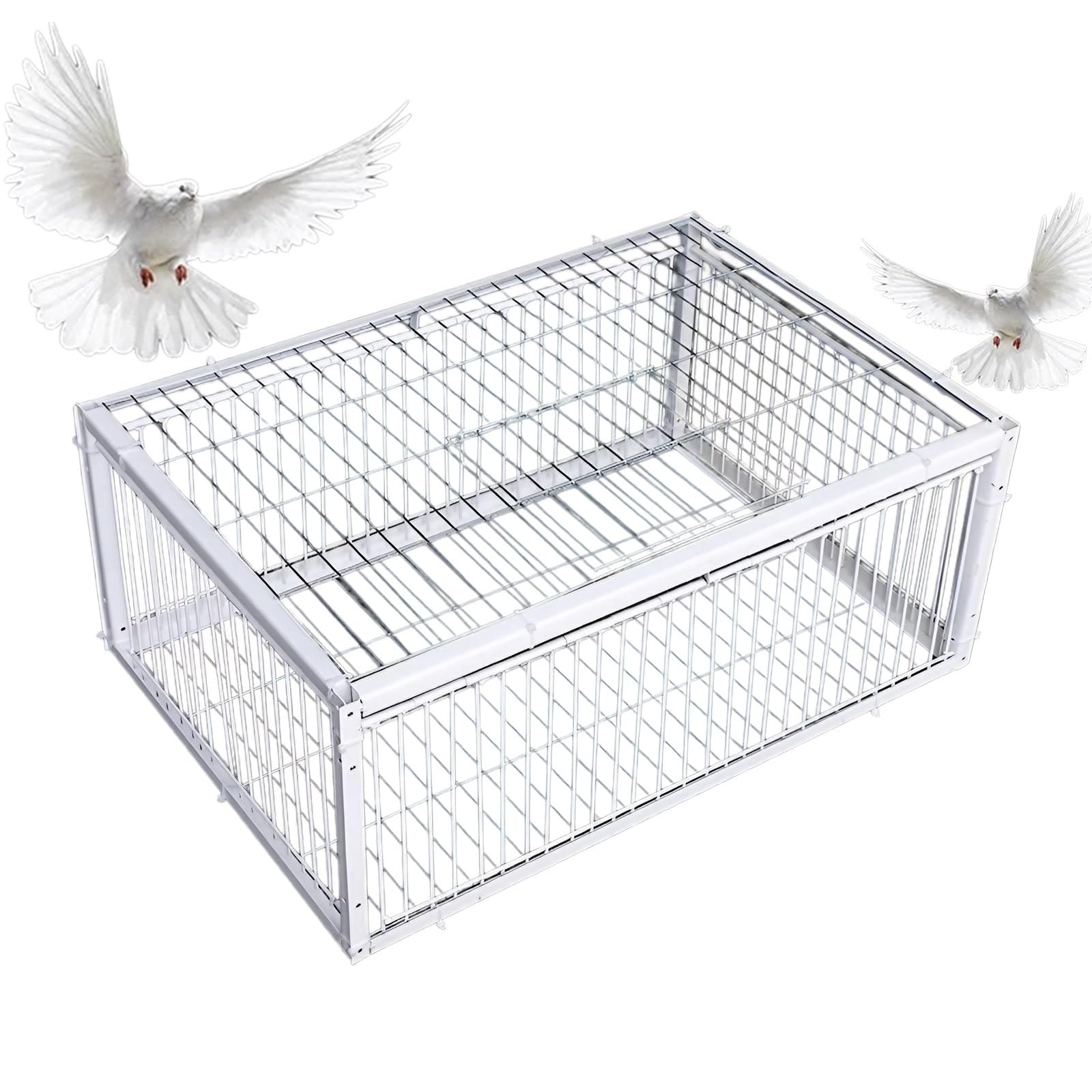 Trampa para pájaros,Jaula Trampa para pájaros, Jaula Pajaros,Trampa para Animales,Jaula Trampa Palomas,Para Tejados, Patios, Jardines, Granjas, FáCil De Montar,Cuatro Puertas De Entrada(60x40x2