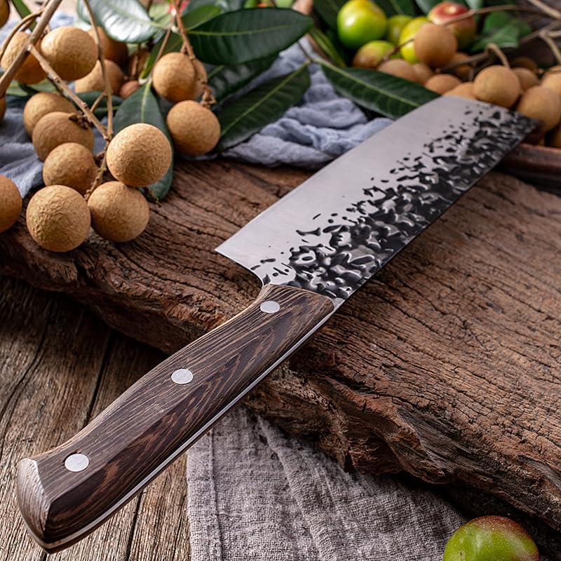 MAYiT Meat Cleaver Knife, High Carbon Stainless Steel Nakiri Knife Home Super Sharp Full Tang Kitchen Chef Knife Chopping Knife Wooden Handle, MAYiT5475