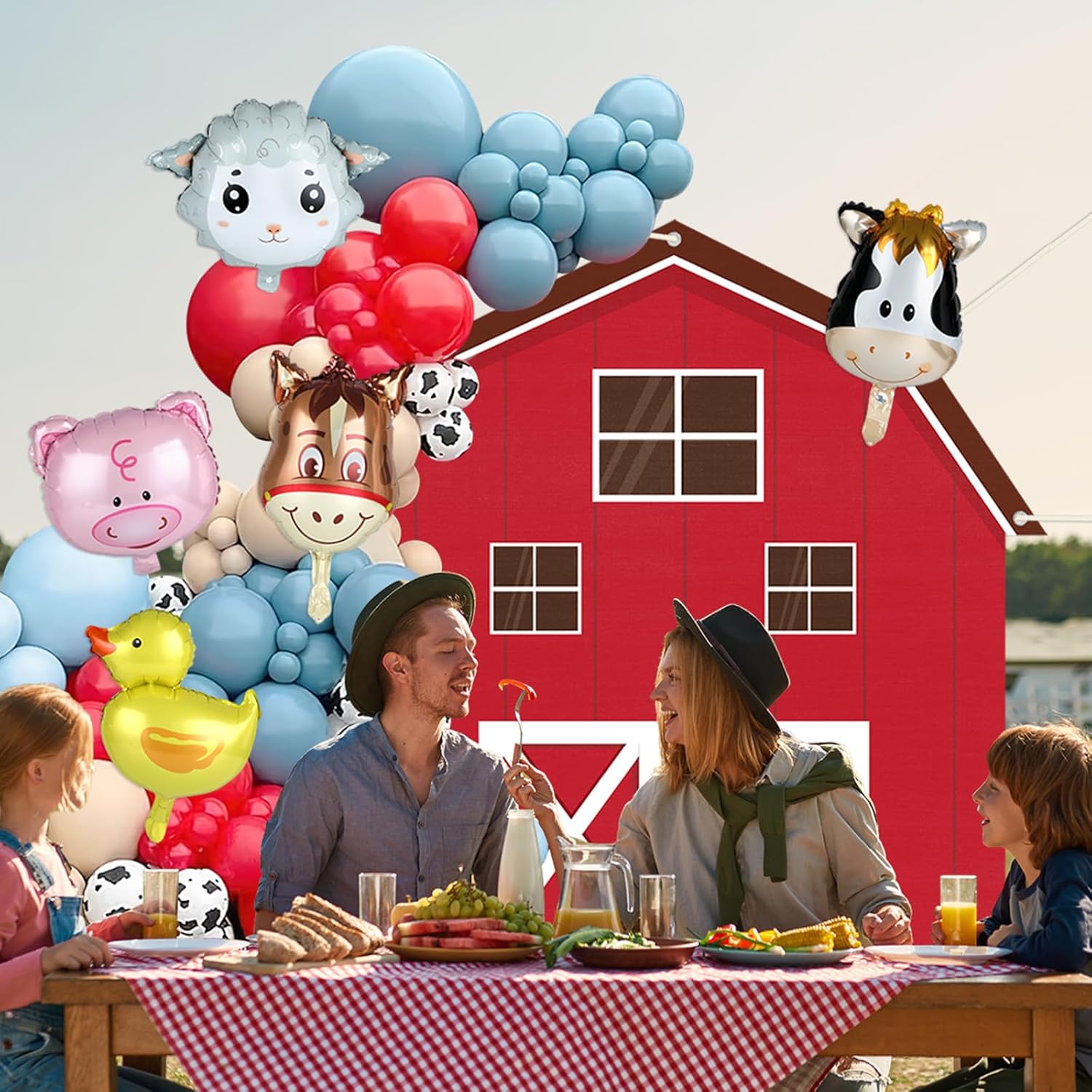 Farm Animals Party Decoration Set Farmhouse Backdrop Cow Balloon Garland Arch Kit Farm Theme Balloons Photo Booth Photography Background Decor for Halloween Birthday Kids Baby Shower Party Supplies