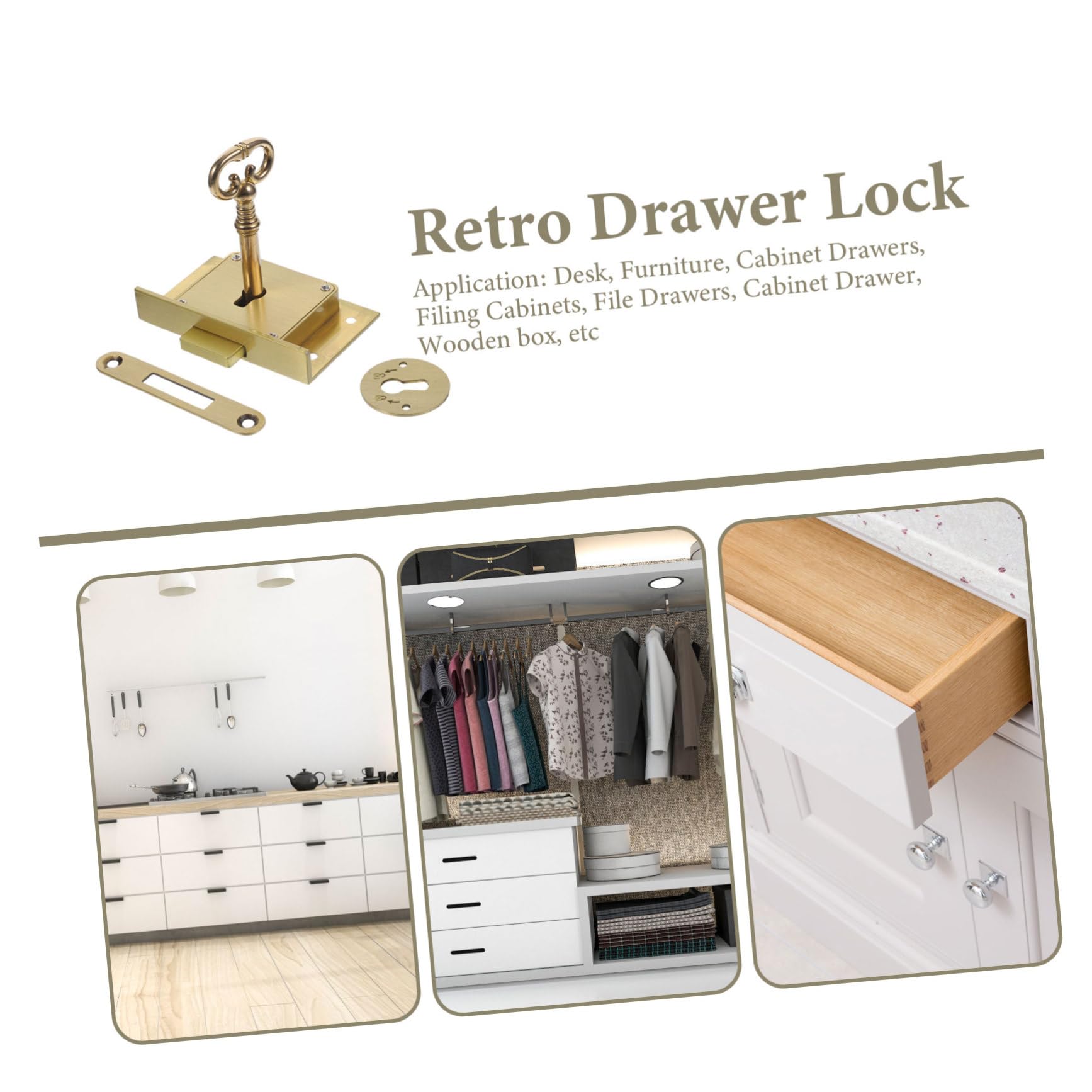Serratura per Cassetto in Ottone Stile Vintage, Set 1 | Cassetti e Scatole in Legno, Finitura Oro, Chiusura Precisa e Sicura per Scrivania e Archivi