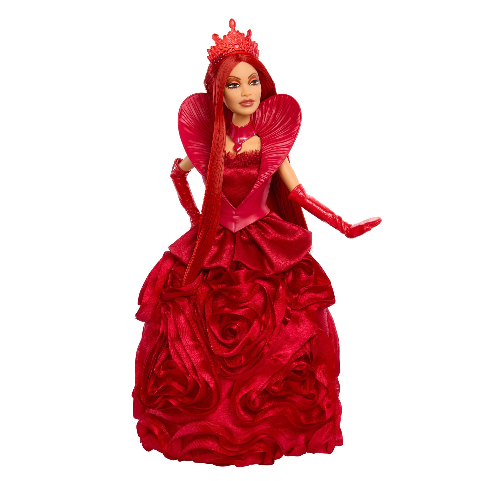 Mattel Disney Descendants 4: The Rise of Red“ Herzkönigin-Modepuppe mit vom Film inspirierter königlicher Robe und Accessoires, einschließlich Puppenständer, HWV09