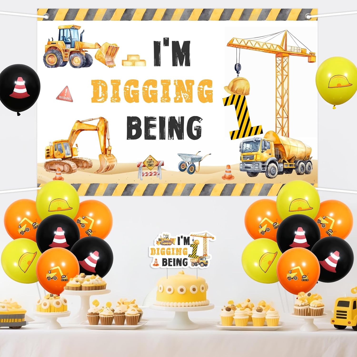 Construction 1st Birthday Party Decorations for Boys I'm Digging Being 1 Birthday Banner Backdrop Construction Bday High Chair Banner for Excavator Bulldozer Bday Party Supplies