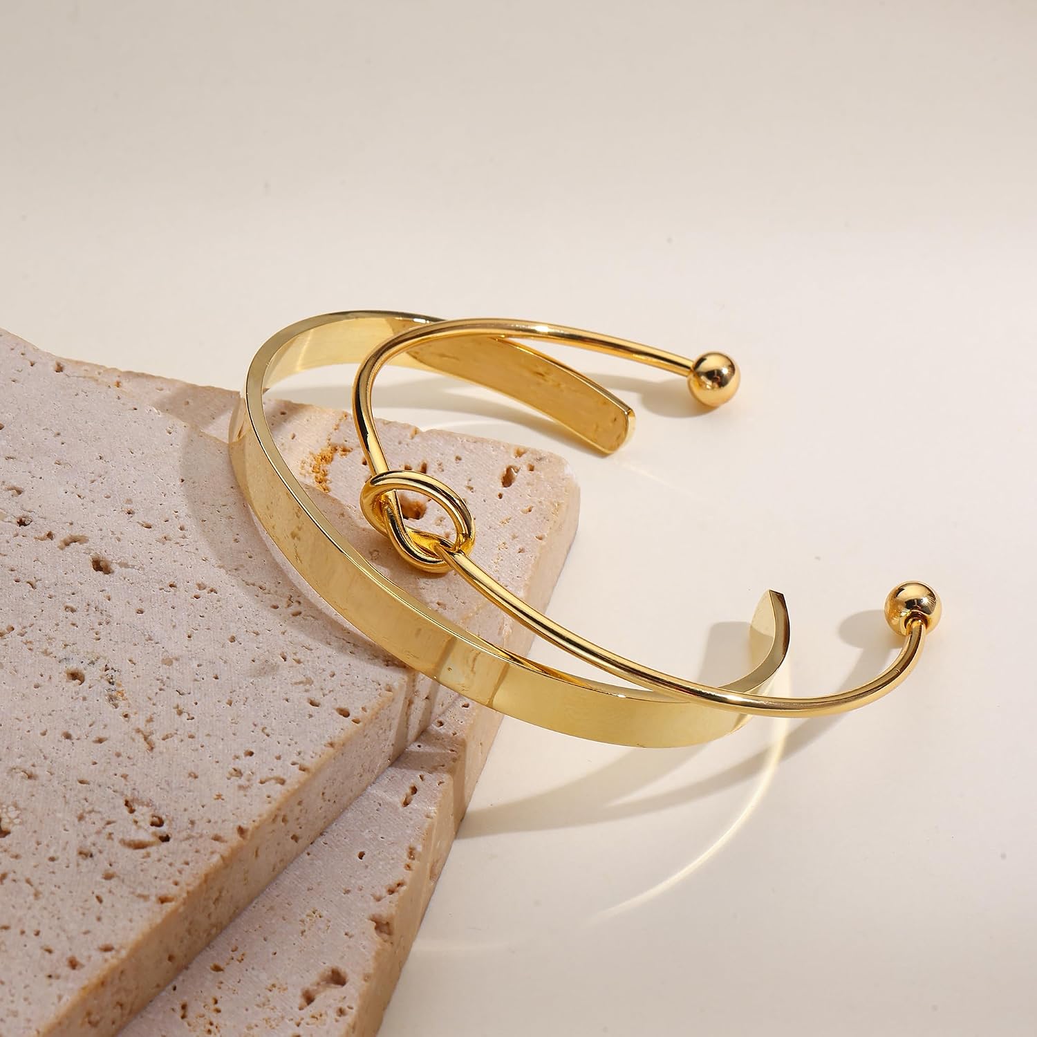 Gold Bangle Bracelets for Women Non Tarnish, 18k Gold Bracelet Stack Layered Chunky Cuff Bracelet Knot Cross Bowknot Bracelets Trendy Jewelry Set for Women Gifts