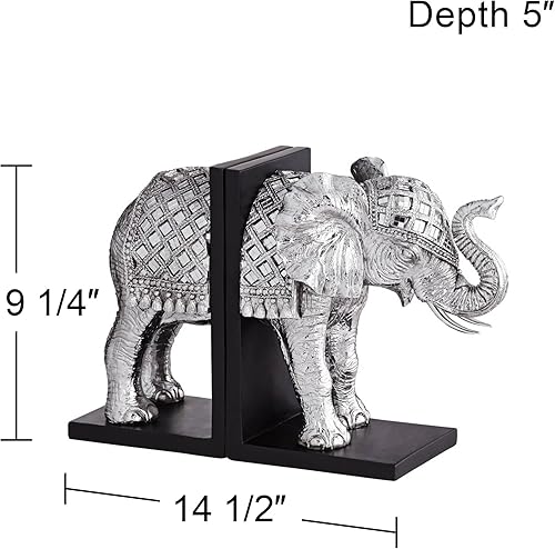Miniatura 4 de Elefante - Extremos de libro plateados de 9 14 pulgadas de alto, Dahlia Studios