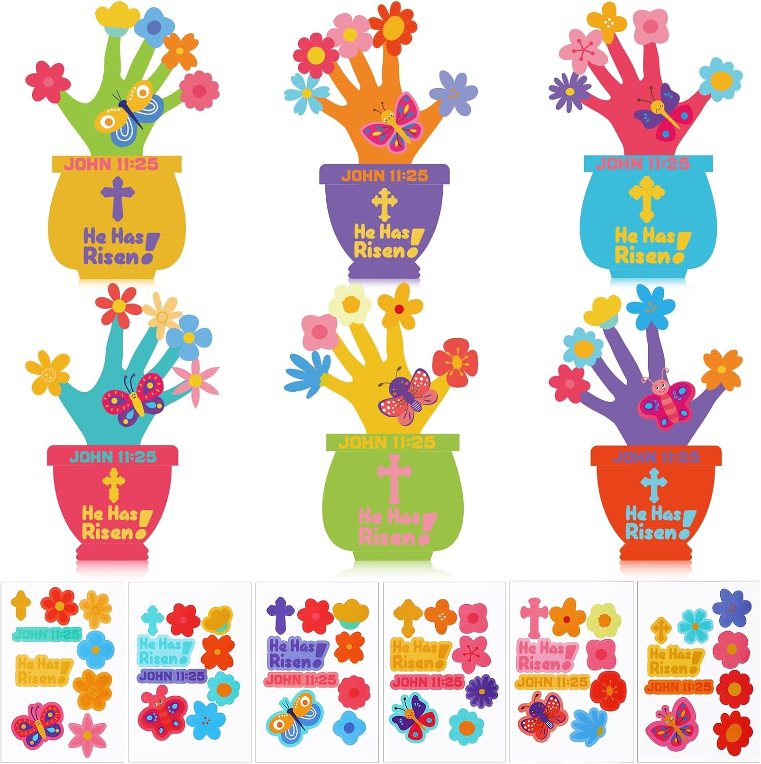 Wettarn 30 Pcs Easter He Has Risen Handprint Craft Kit Christian Make Your Own Religious Flowerpot Craft for DIY Flower Pot Home Activities Sunday School Supplies Spring Party