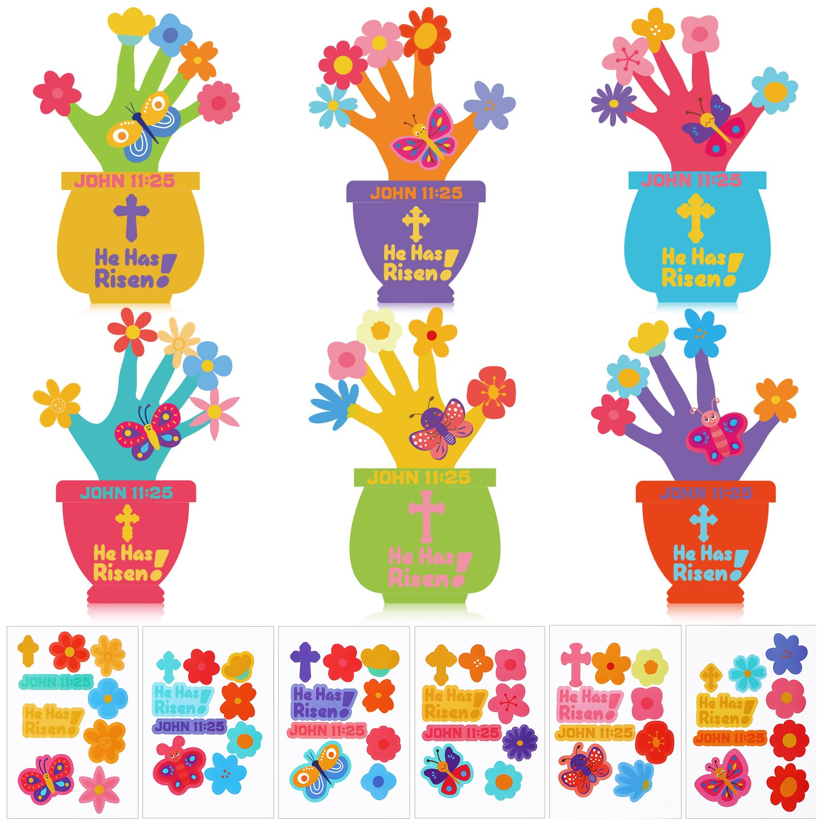 Wettarn 30 Pcs Easter He Has Risen Handprint Craft Kit Christian Make Your Own Religious Flowerpot Craft for DIY Flower Pot Home Activities Sunday School Supplies Spring Party