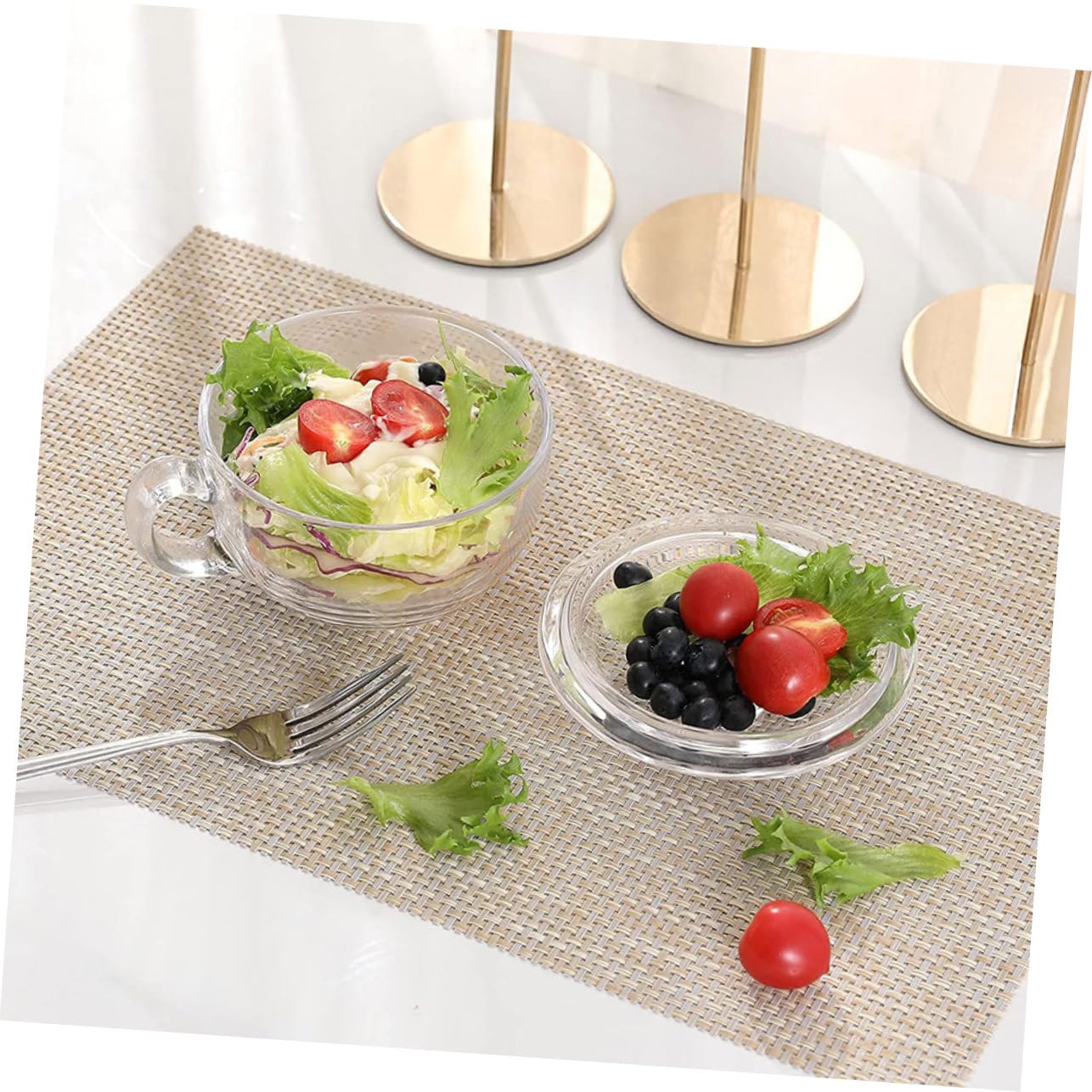 SHOWERORO Tazón De Cereales De Vidrio Transparente Con Asa Para Avena Yogur o Desayuno Para Cocina y Comidas Familiares