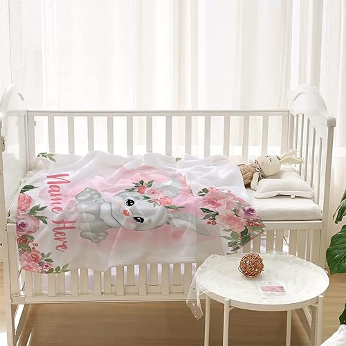 Miniatura 338 de Manta personalizada con diseño de jirafa y elefante, manta de franela suave, acogedora y ligera con nombre para sofá, cama, sofá, regalo, unisex