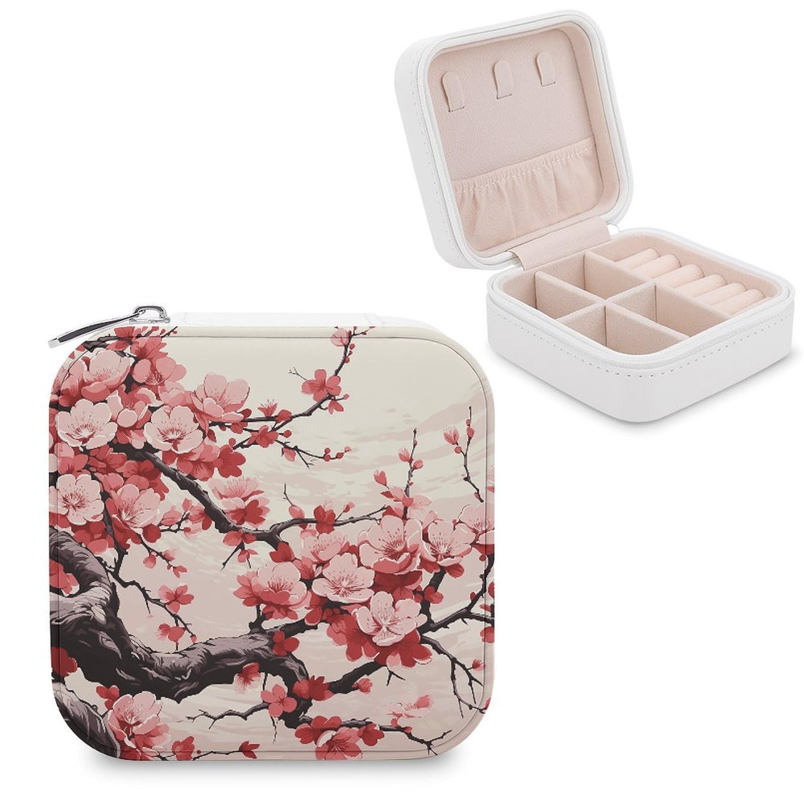 VstaDank Japanese Floral Cherry Blossom Jewelry Box for Women Custom Travel Jewelry Case Personalized Travel Jewelry Boxes Small Portable Jewelry Organizer Box for Rings Necklaces Bracelets Earring