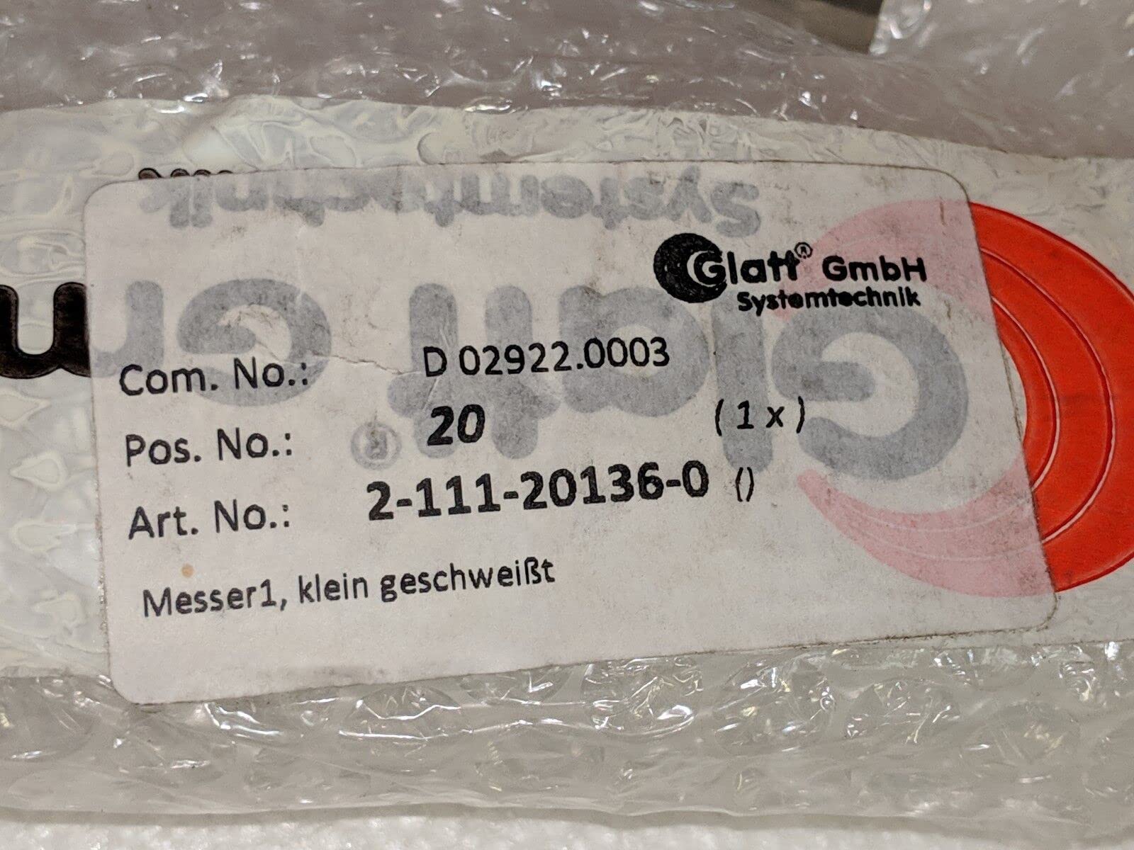 Glatt 2-111-20136-0 Crusher Messer Blade