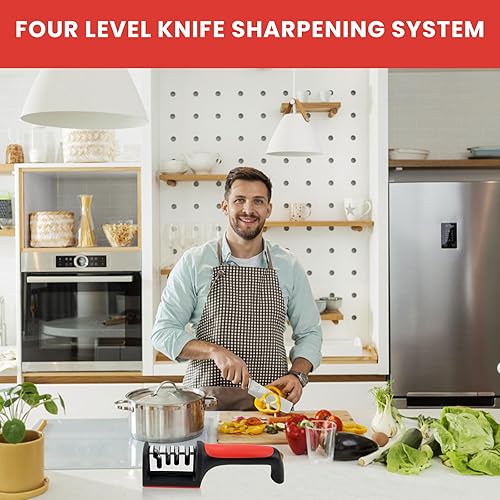 Miniatura 7 de Afilador de cuchillos de mano de 4 etapas, afilador de cuchillos de cocina y bolsillo para cuchillos de acero cerámico y tijeras, reparación y