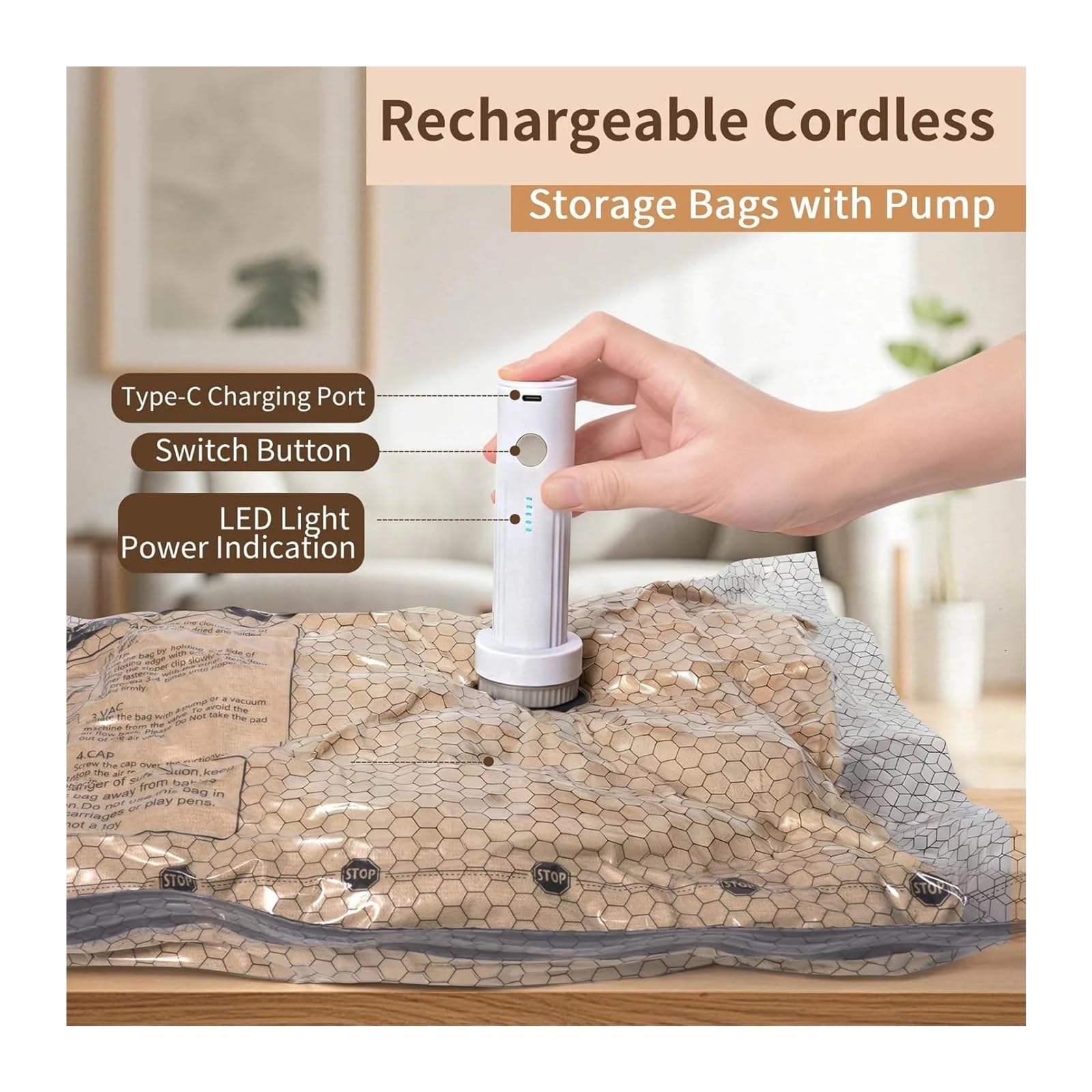 Vacuum Bags for Travel with Rechargeable air Pump, Carry-on Size Compression Packing for Luggage and Suitcase, Space Saver Für Reise