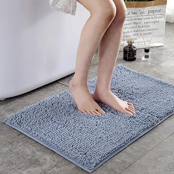 Not-Slip Water Absorbent Chenille Bath Mat,Soft Fluffy Machine Washable Microfibers Bathroom Mat,for Bathroom Living Room Kitchen Blue 40x60cm16x24inch