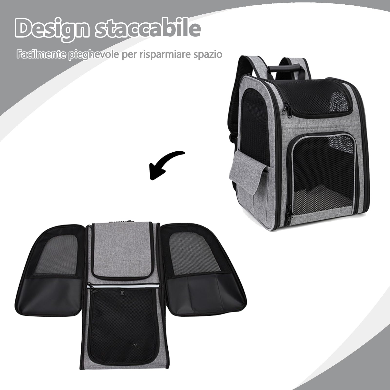 Galatée Passeggino Per Animali Domestici, Zaino Per Cani Con Ruote Rimovibili, Zaino Per Cani Approvato Dalla Compagnia Aerea, Borsa Da Viaggio Con Finestre Di Ventilazione In Rete(Grigio)