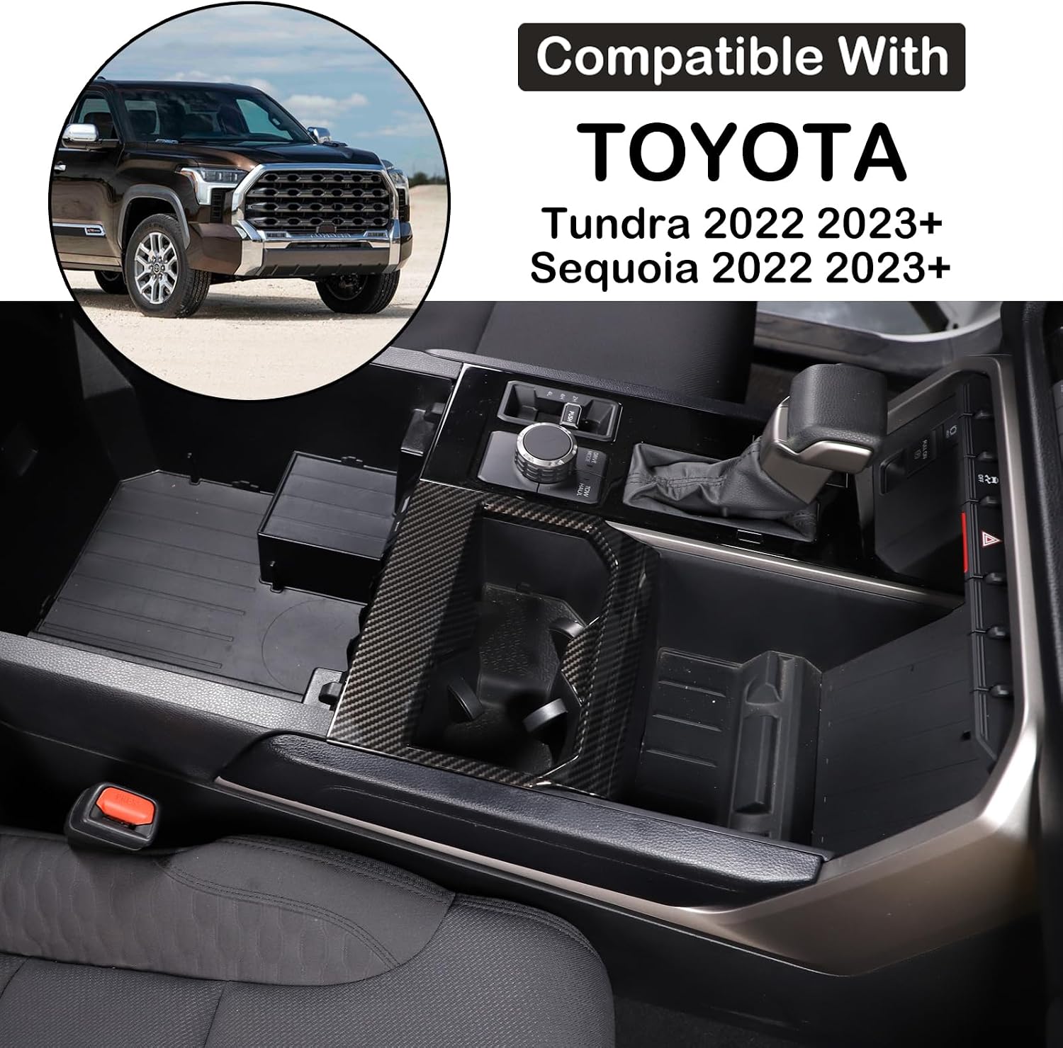 Aunginsy Front Seat Central Armrest Cup Holder Cup Frame Trim Cover Compatible with Toyota Tundra/Sequoia 2022-2025 Car Center Console Armrest Box Cupholder Panel Decorative Sticker ABS Accessories