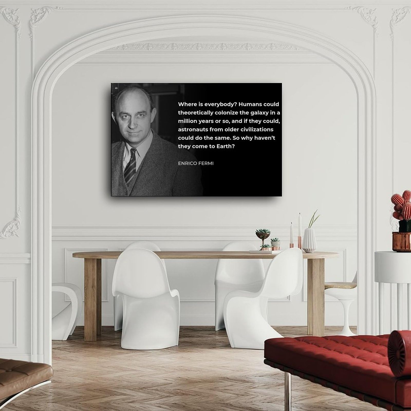 Book cover featuring Enrico Fermi with atomic symbols
