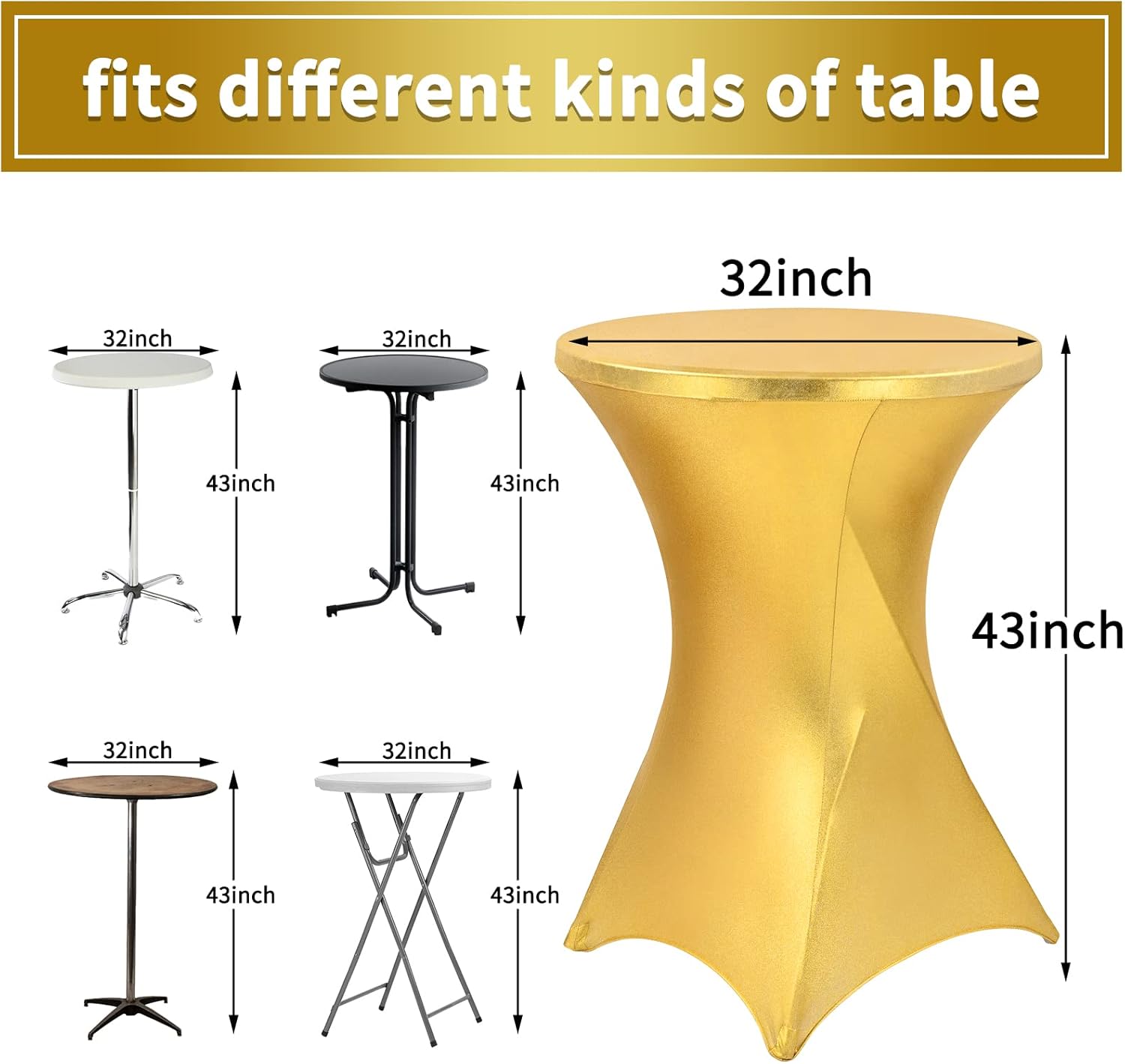 4 Pack Cocktail Spandex Stretch Square Corners Tablecloth, 32"x43" Metallic Gold Spandex Cocktail Table Cover, Fitted High Top Round Table Cloth for Wedding Bar Party Events Home Decor Supplies : Home & Kitchen