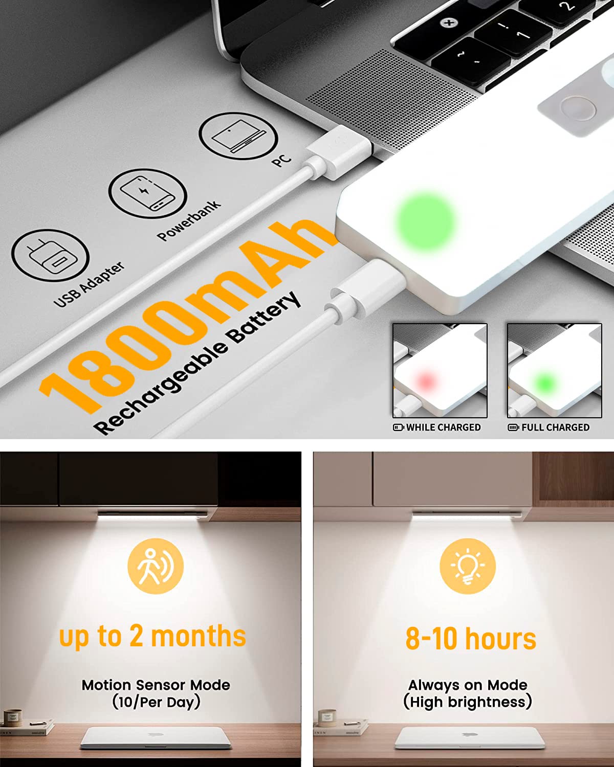 6 Veilleuses LED Automatiques Avec Détecteur De Mouvement - Rechargeables USB - Pour Placard, Escalier, Chambre
