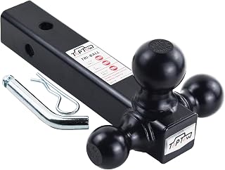 TOPTOW Tri-Ball Trailer Hitch Ball Mount - 1-7/8", 2", 2-5/16" Balls for 2" Receivers, 2K-10K GTW, Rust-Resistant Black Powder Coat