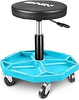 Vista 1 de DNA Motoring - Taburete mecánico neumático de altura ajustable para garaje con bandeja de herramientas, asiento rodante, capacidad máxima de 300 Azul