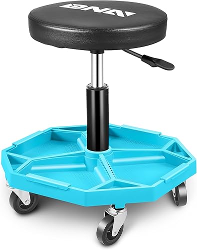 DNA Motoring - Taburete mecánico neumático de altura ajustable para garaje con bandeja de herramientas, asiento rodante, capacidad máxima de 300 Azul