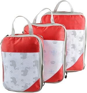 3pcs Packing Cubes, Travel Luggage Organiser, Nylon Mesh Storage Bag, Compression Bag Suitcase for Storing Clothes and Holiday Essentials (Red)