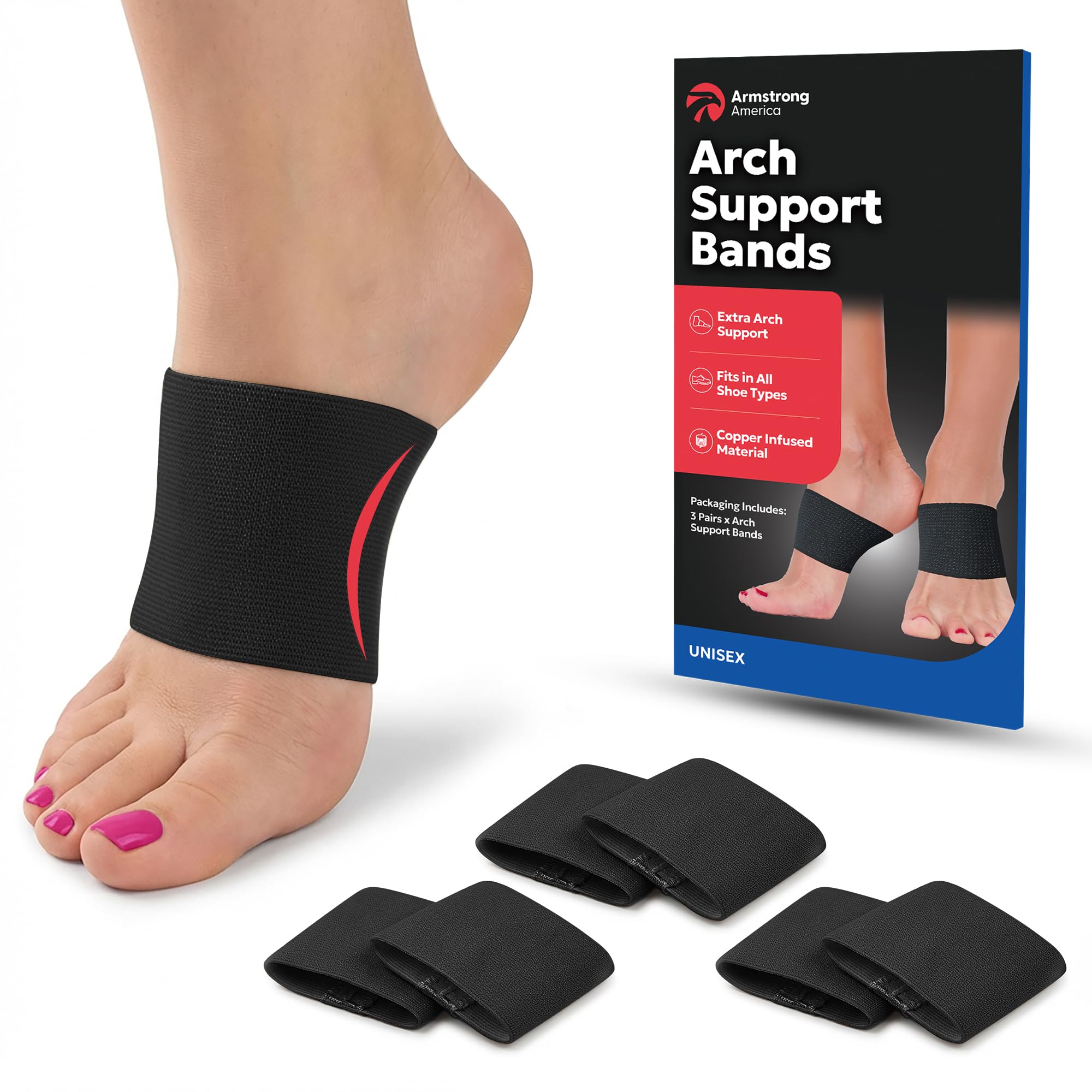 Arch Supports for Plantar Fasciitis Relief | Compression Sleeve Foot Brace For Heel Pain, Bone Spurs, Flat Feet, High Arches | Copper Infused Arch Support Bands for Women & Men Over Socks | Fit Most