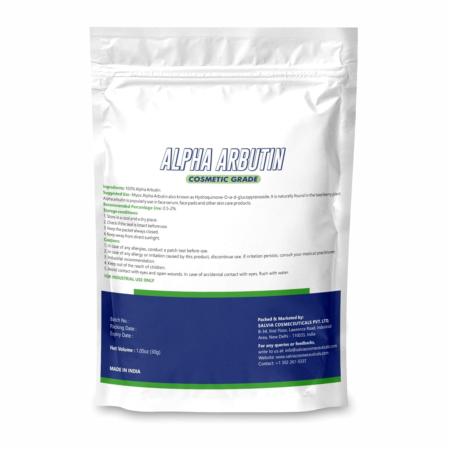Alpha Arbutin Powder (30 g / 1.06 oz) - Cosmetic Grade for DIY Serums Creams and Skin Care Formulations