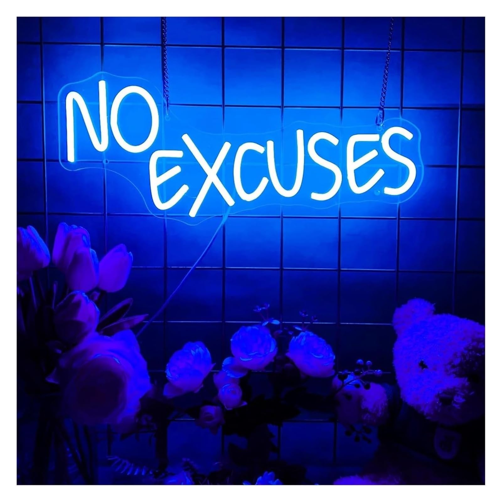 Aextroi neon Lights Sign Neon Sign No Excuses Inspirational Light Dimmable Wall Decor 43x18cm