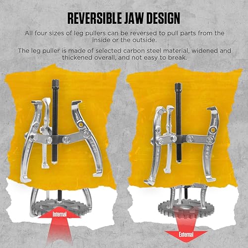 Miniatura 4 de CMTOOL Juego de extractor de engranajes, kit de extractor de rodamientos de 3, 4, 6, 8 pulgadas, resistente, 2 mandíbulas, 3 mandíbulas, kit de