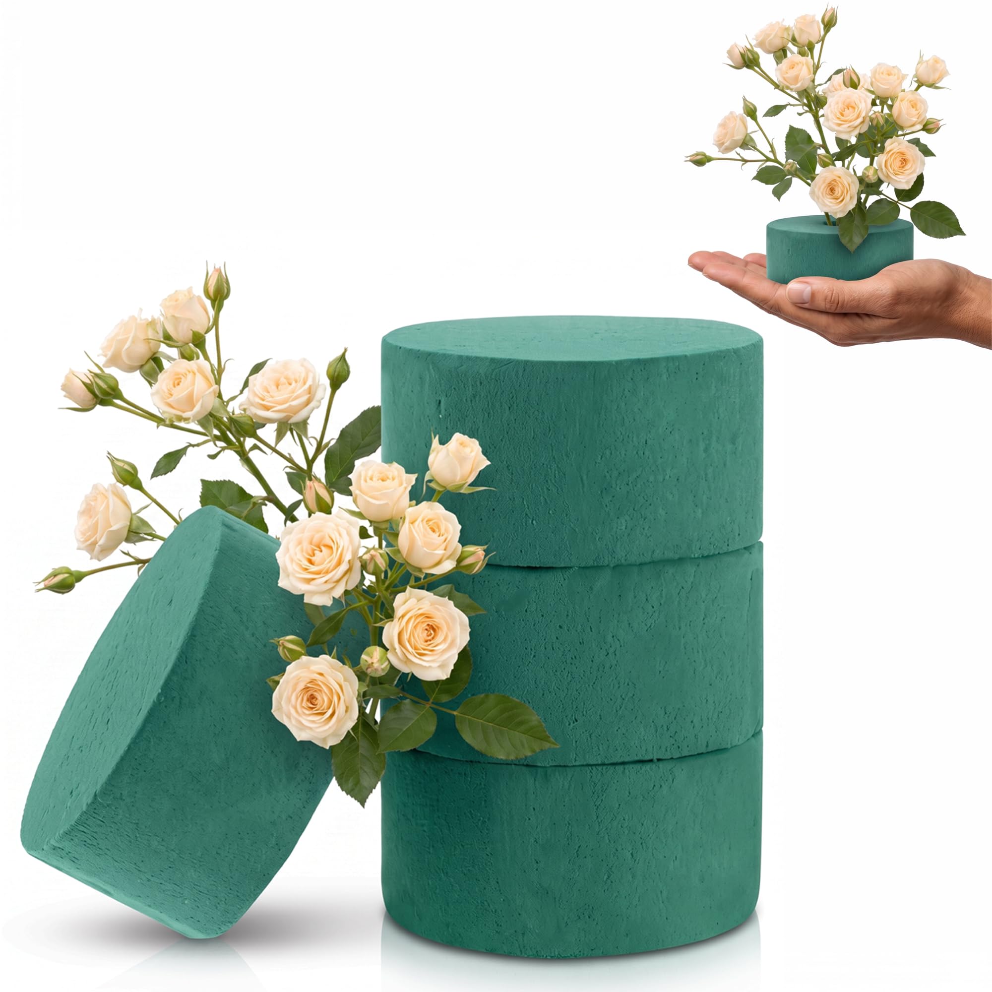IUSOT 4 Stück Steckschaum Rund 8 cm x 4 cm Blumensteckschaum Steckmoos | Nass- und Trockensteckschaum für Frischblumen Kunstblumen Steckmasse Tischdekoration DIY Hochzeit Floristikzubehör Dunkelgrün