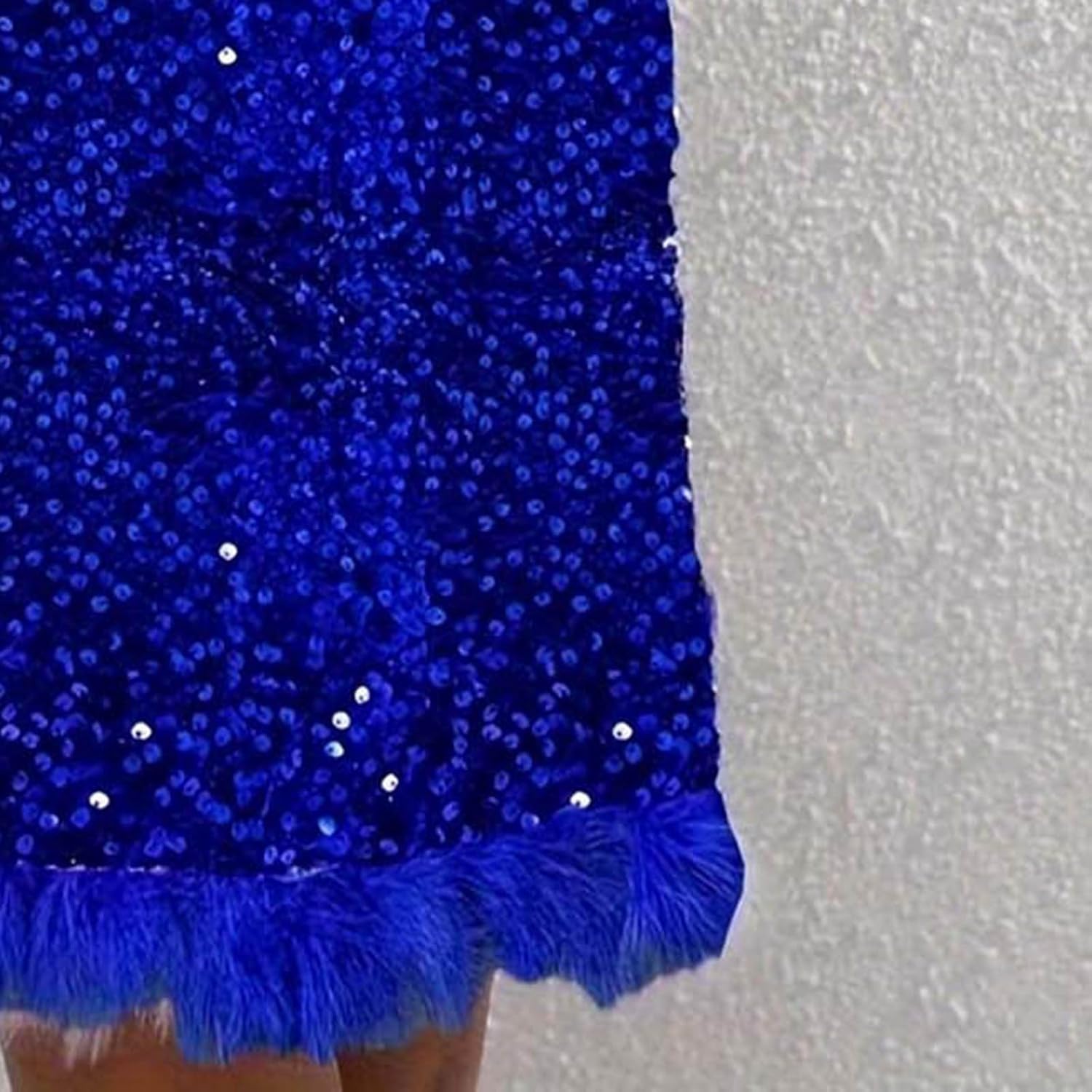 Xiaojmake Formal Dresses for Women Fur Hem Sleeveless Halter Neck Midi Dress Sparkly Glitter Sequin Dress Evening Ball Gown