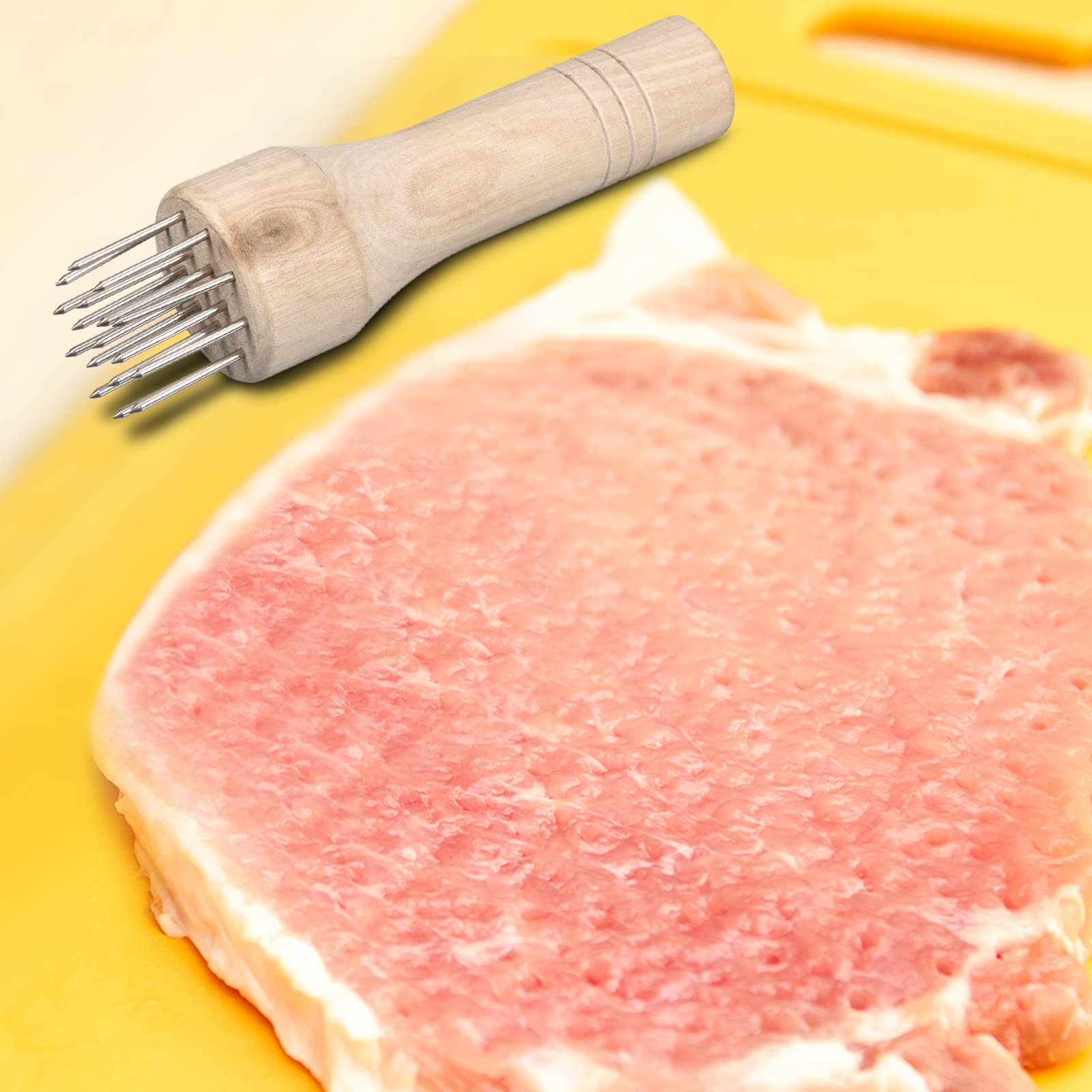 sourcing map Attendrisseur de viande en acier inoxydable, maillet à viande, aiguilles à ongles, outils de cuisine avec poignée en bois pour attendrir