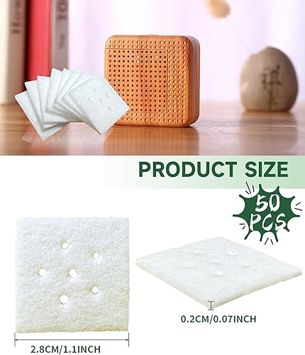 Miniatura 2 de Almohadillas de repuesto de 50 piezas para difusor de aceite esencial portátil con buena absorción con 4 agujeros, insertos sin perfume para difusor