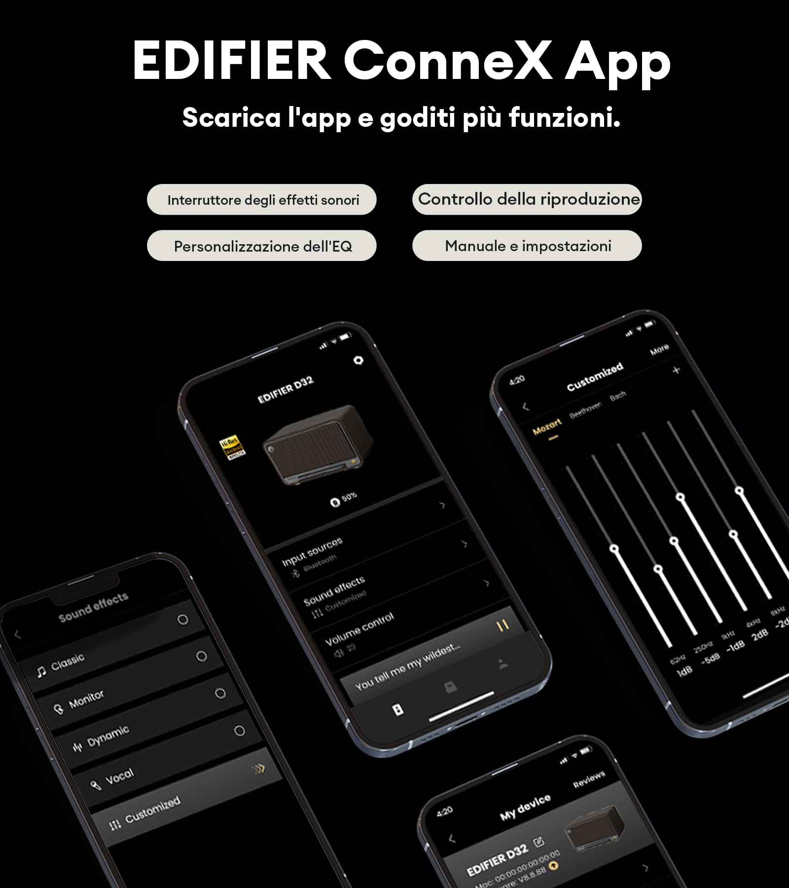 Edifier D32 Altoparlante da Tavolo Bluetooth 5.3, Audio Hi-Res, LDAC, 60W RMS, Elaborazione Completa del Segnale Digitale, 11 Ore Durata
